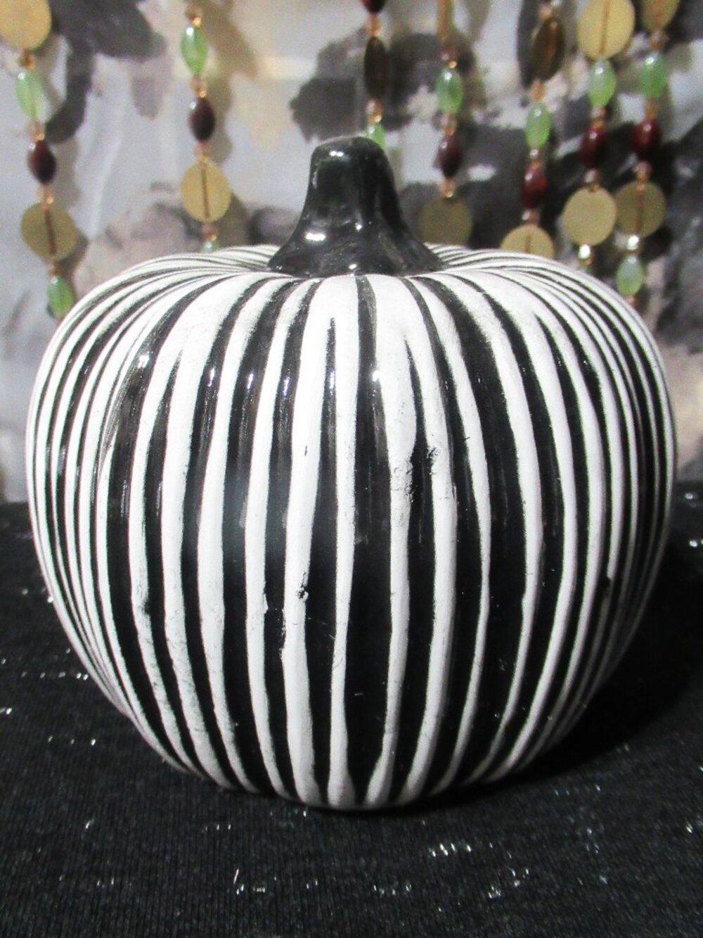 Black and White Striped Ceramic Pumpkin